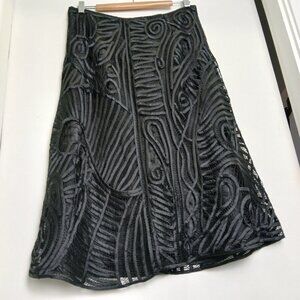 Lafayette 148 NYC Vintage Y2K Black Silk Battenberg Lace A-Line Midi Skirt Sz 16